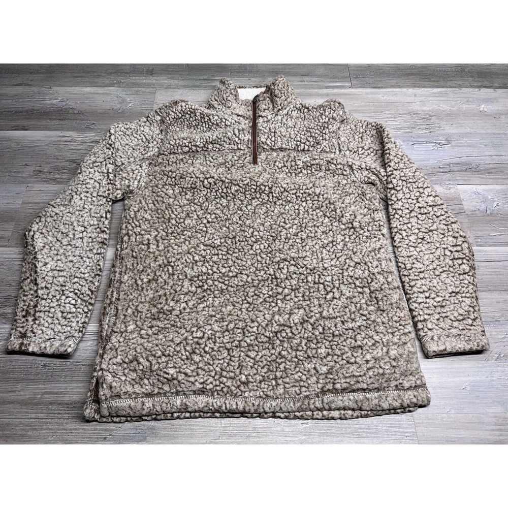 Grizzly Sherpa Mens 1/4 Zip Pullover Sweater Jacket Sz M Beige White Long Sleeve